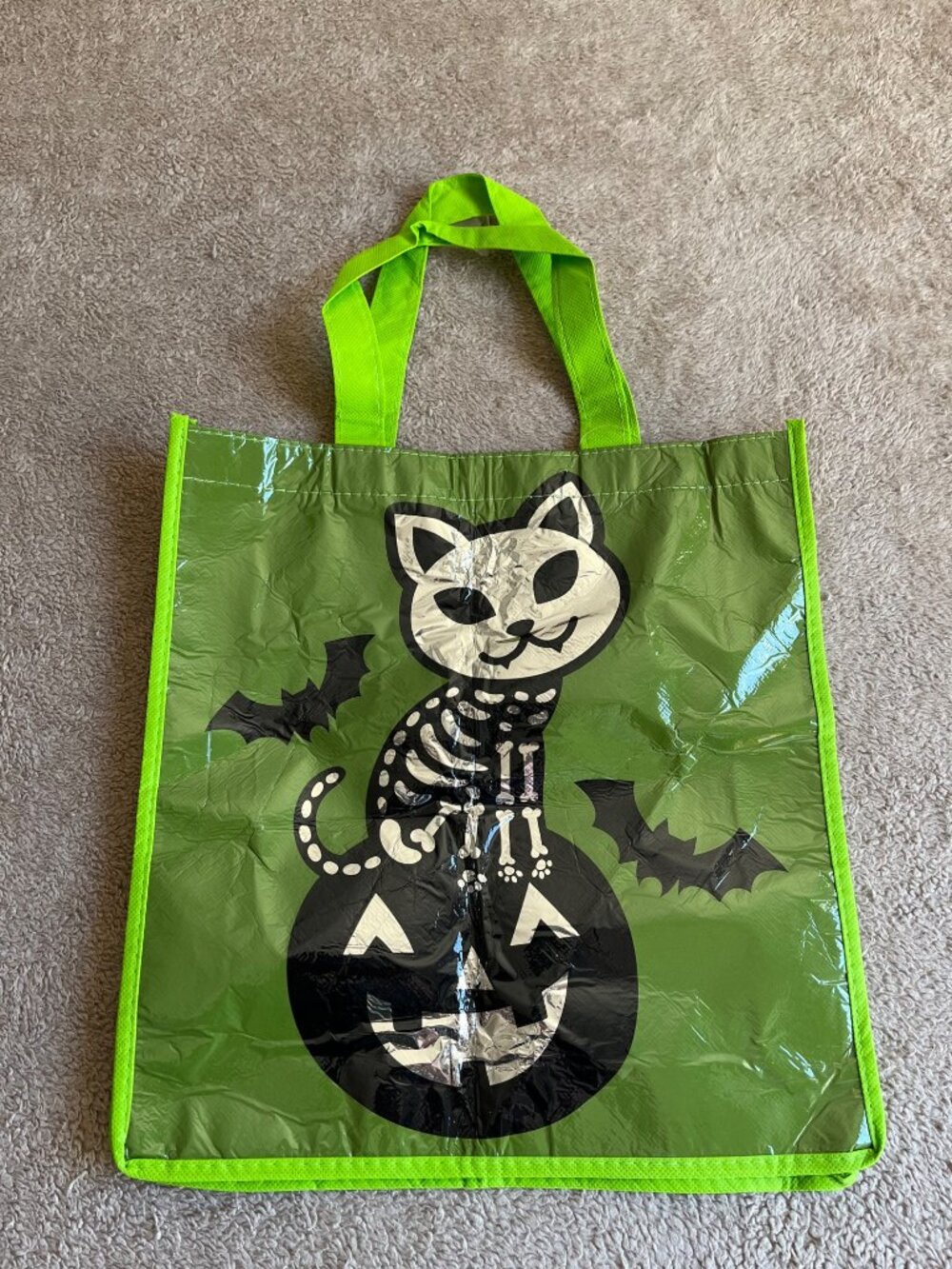Set Of 2 Halloween Trick Or Treat Tote Bags Skeleton Cat & Dog Designs Reusable - Picture 10 of 11